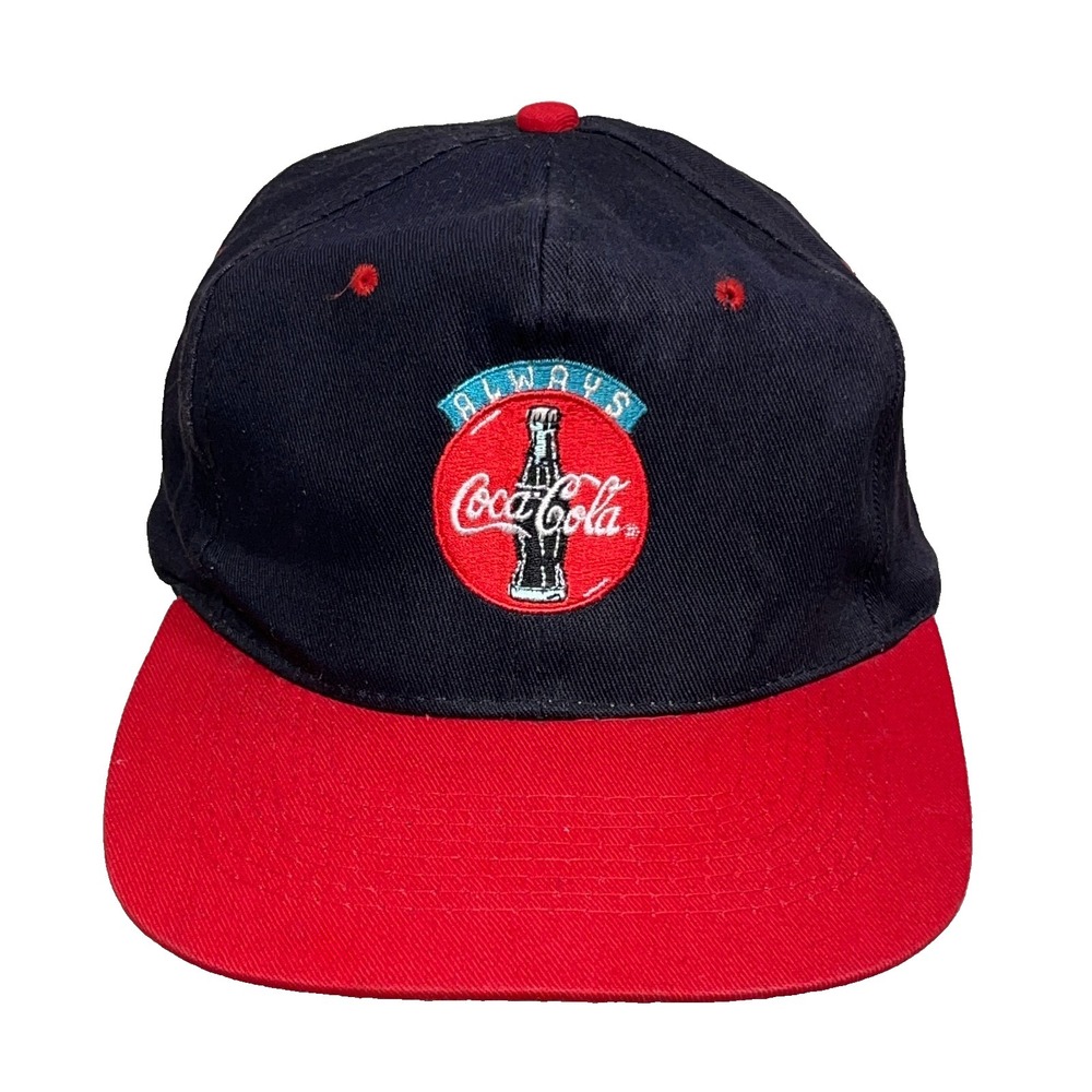 Vintage Coca Cola Hat Cap SnapBack Red Gray Script 90s Promo Always Bottle Logo